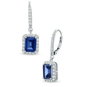 Zales Emerald-Cut Sapphire Drop Earrings